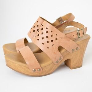 Korks Alliana Sligback Platform Leather Sandal Size 6 Cognac Brown Tan Kork-Ease